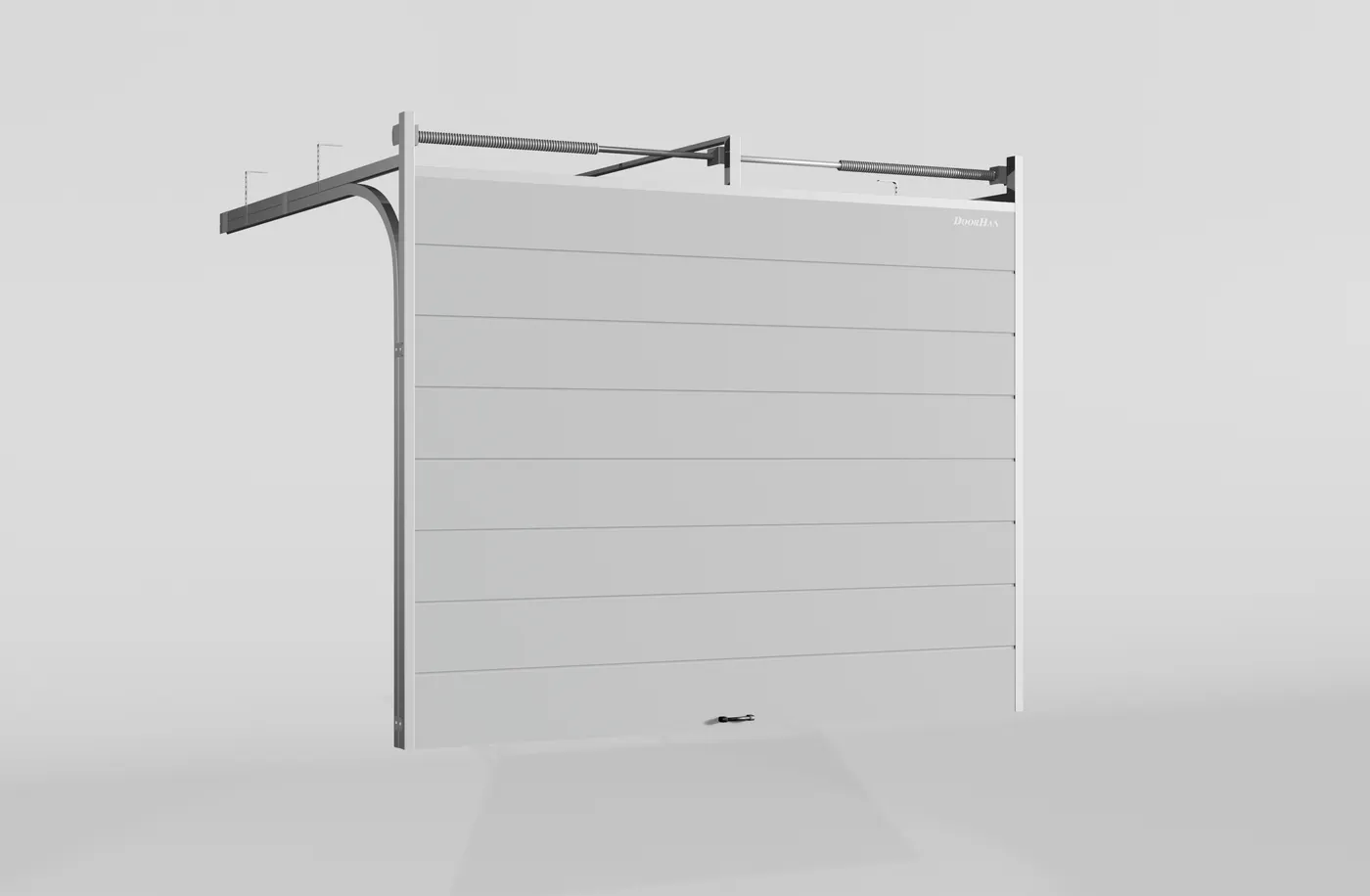 Секционные ворота DoorHan стальные 4900х2900 цвета RAL 7004 (серый) с дизайном «широкая центральная полоса» с автоматикой